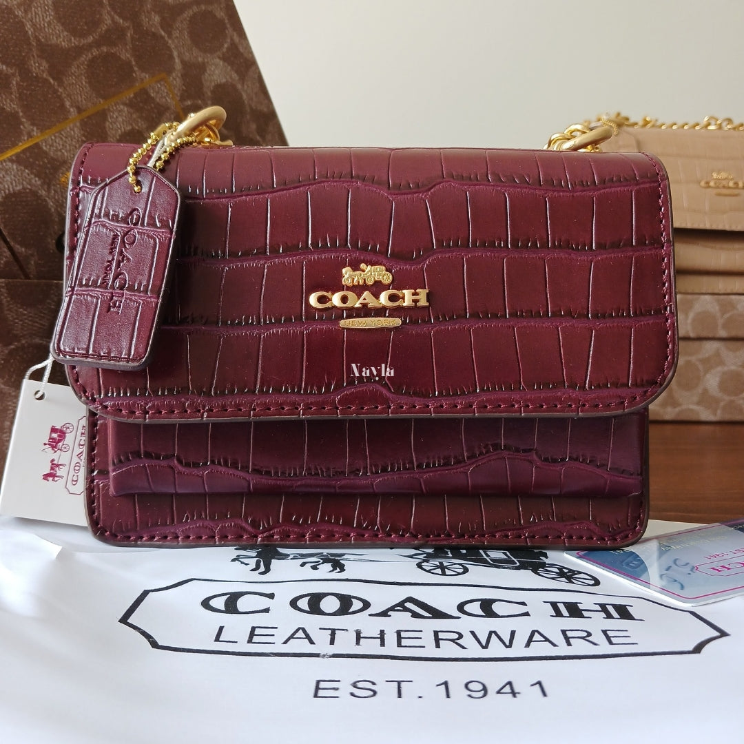 Mini Sac Klare Effet Croco - Bordeaux