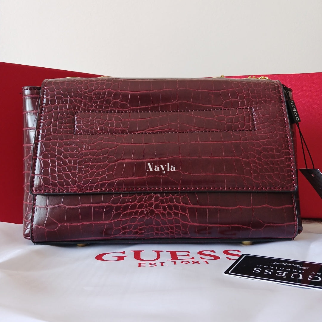 Sac à bandoulière Guess Croco - Bordeaux