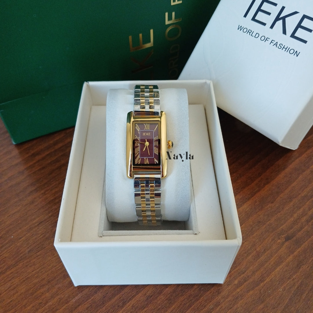 Montre IEKE Rectangulaire - Doré / Bordeaux