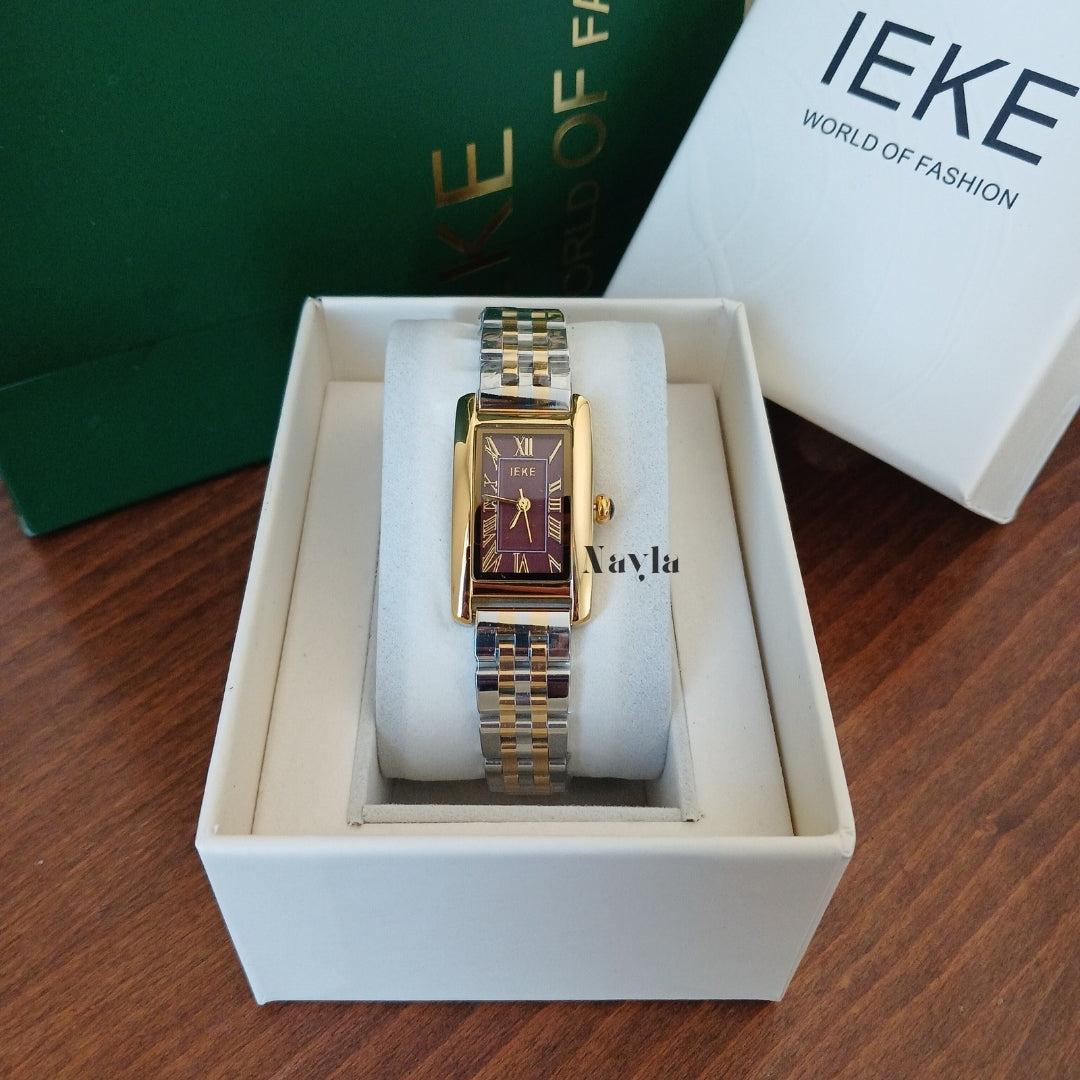 Montre IEKE Rectangulaire - Doré / Bordeaux