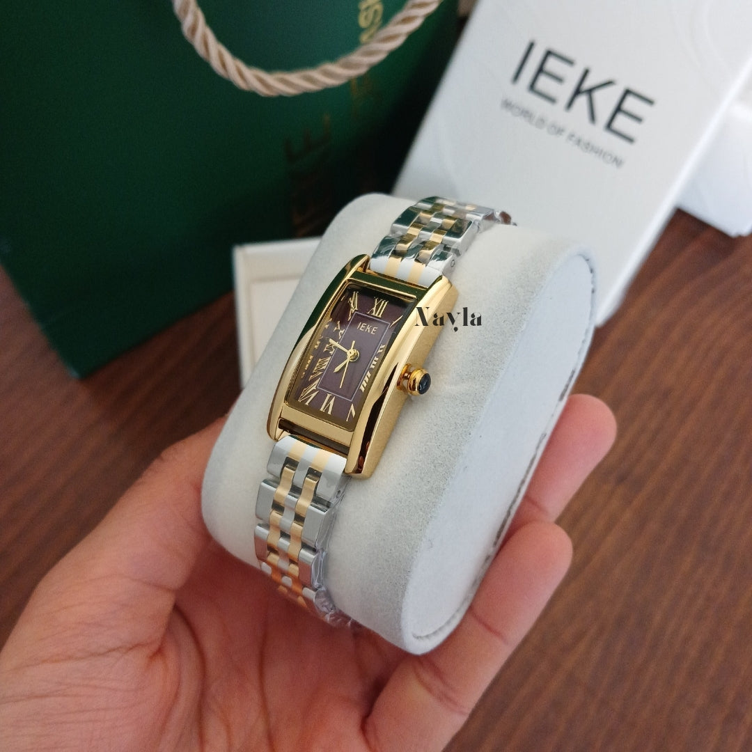 Montre IEKE Rectangulaire - Doré / Bordeaux