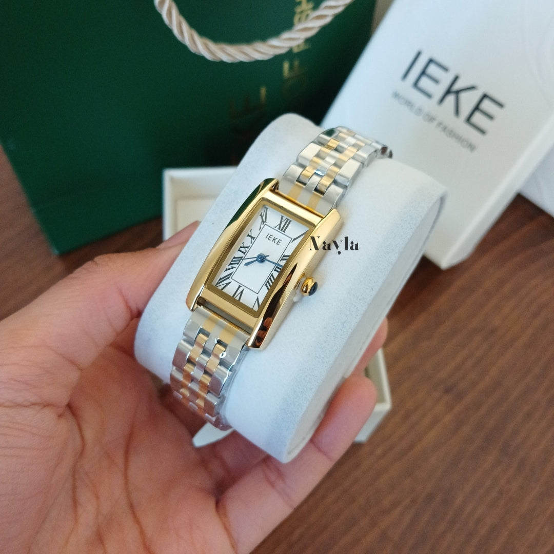 Montre IEKE Rectangulaire - Doré / Blanc