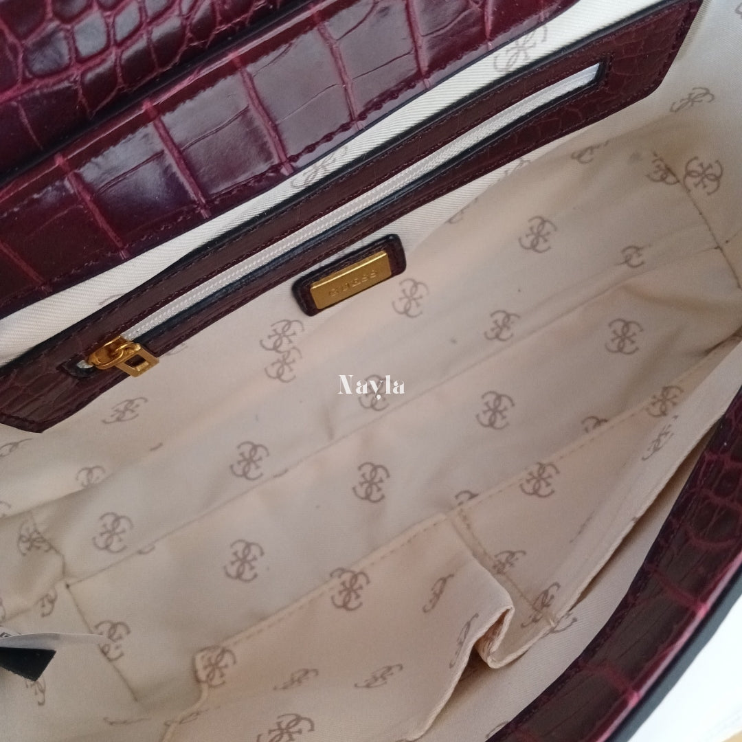 Sac à bandoulière Guess Croco - Bordeaux