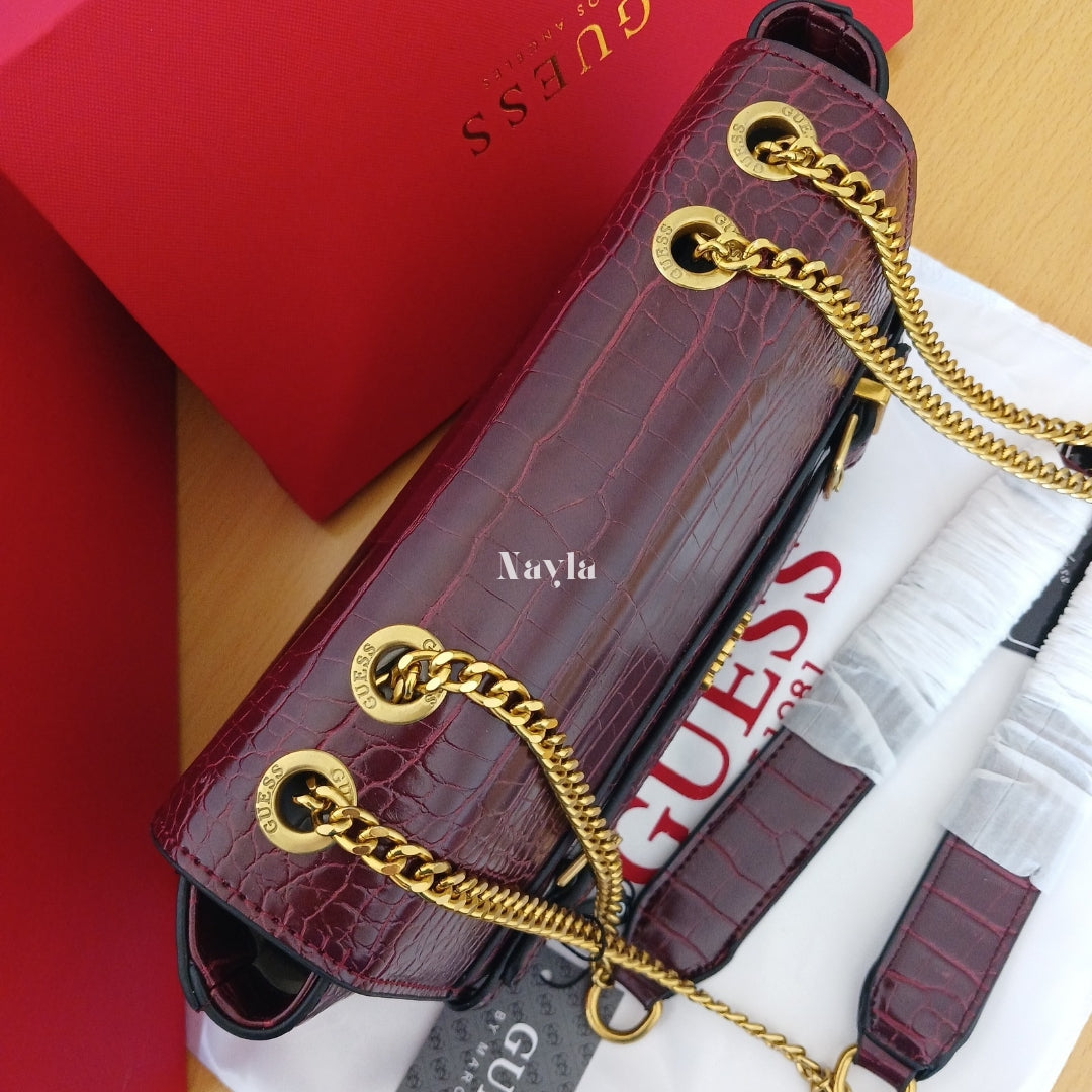 Sac à bandoulière Guess Croco - Bordeaux