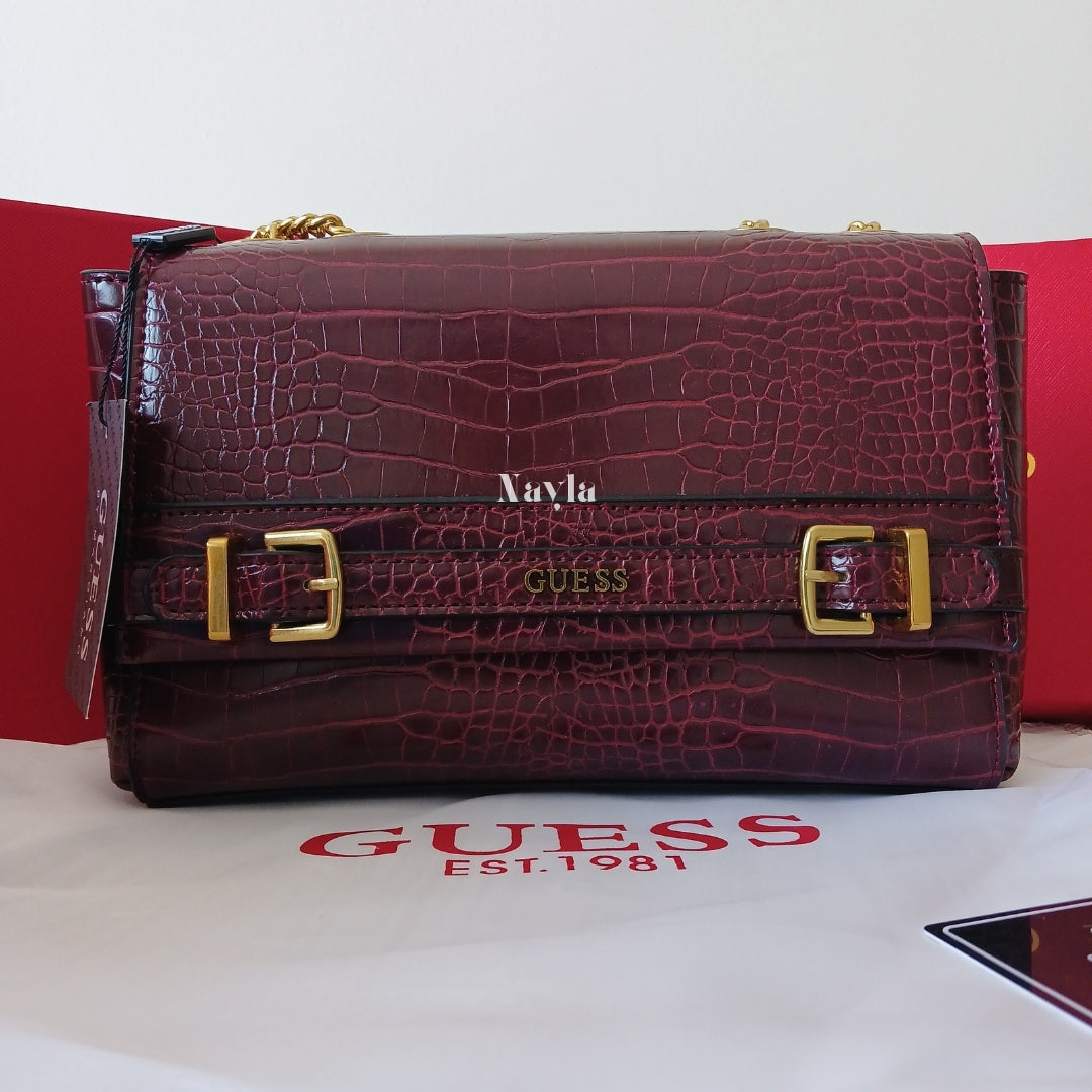 Sac à bandoulière Guess Croco - Bordeaux