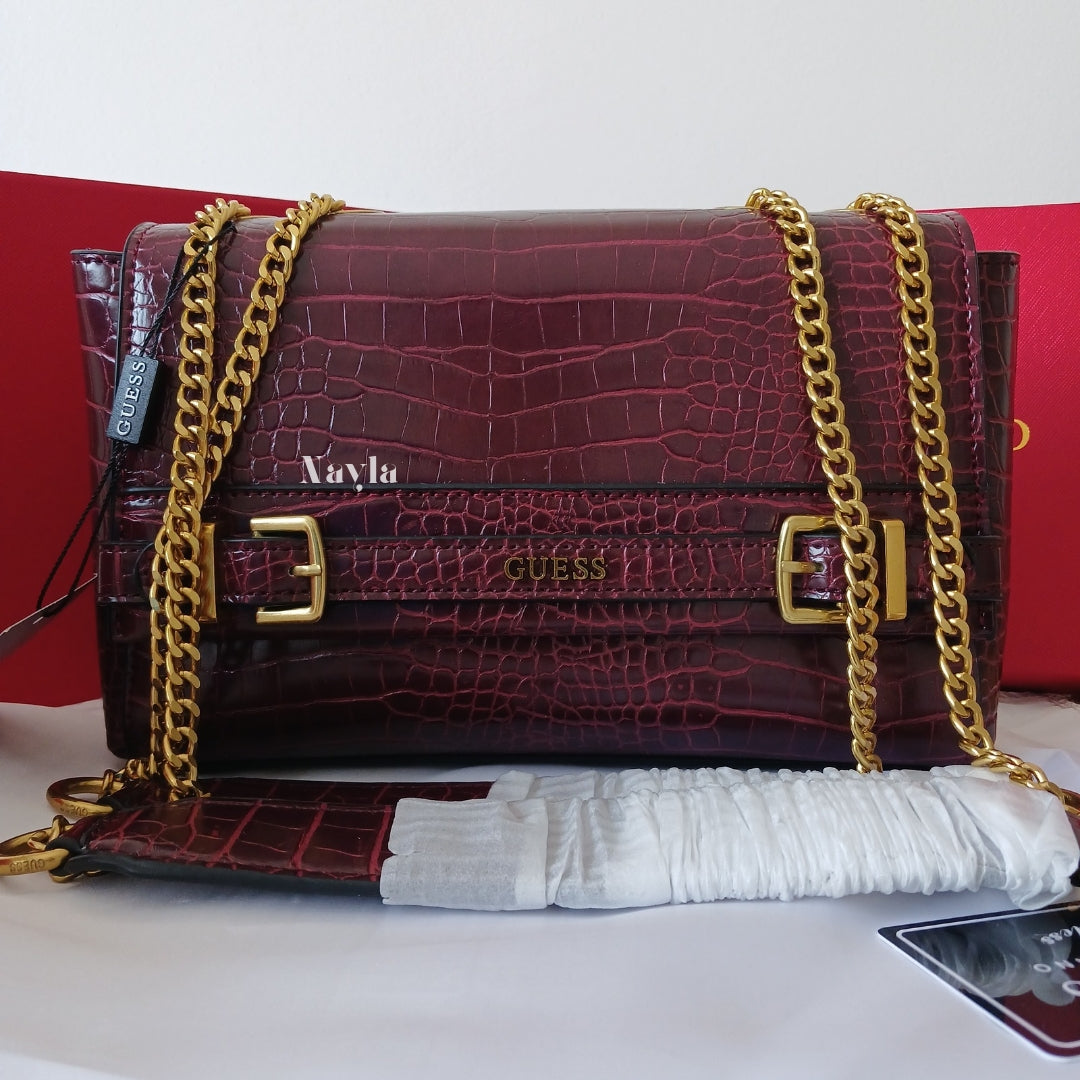 Sac à bandoulière Guess Croco - Bordeaux